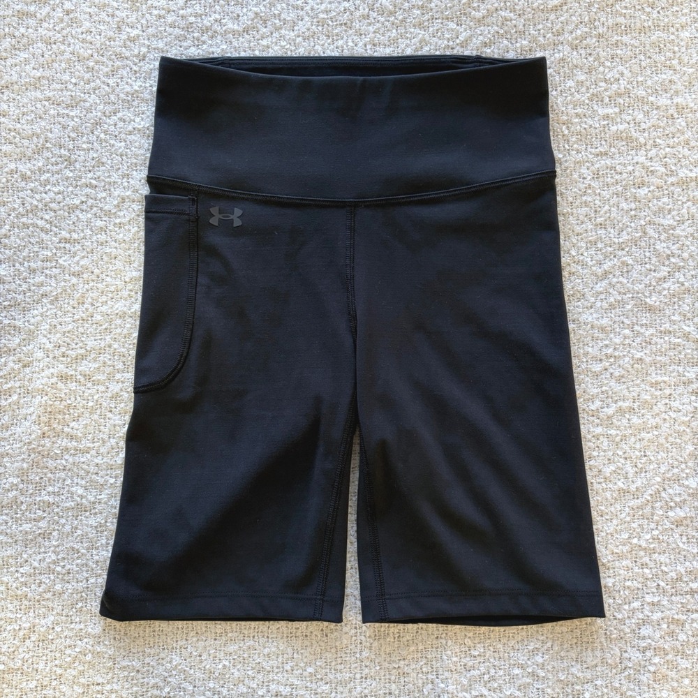 Under Armour Bike Shorts Women S Black Fitted Side Pocket High Rise Active